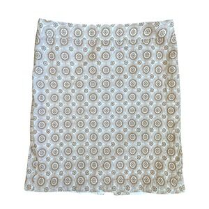 Ann Taylor Tan White Medallion Embroidered Cotton Pencil Skirt Sz 12 Office Wear